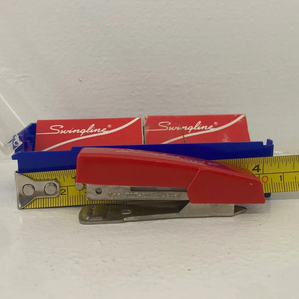 Vintage Swingline Tot 50 Red Mini Stapler Blue Case Staples Set Office Supplies